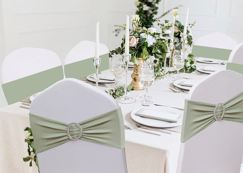 JFDYDM 50 Pack Sage Green Chair Sashes, Chair Bands for Folding Chairs, Chair Ties Bows with Buckle Slider for Wedding Party Banquet Decoration - Image 4